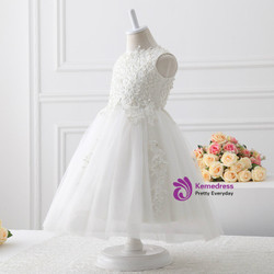 2017 White Tulle with beading A line flower girl dress